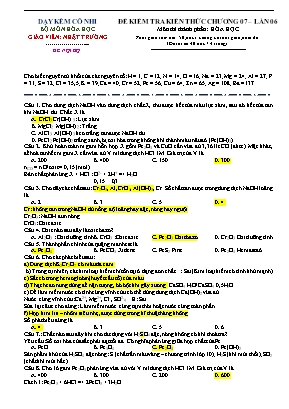 Đề kiểm tra Chương 7 môn Hóa học Lớp 12 - Lần 6 - Nhật Trường